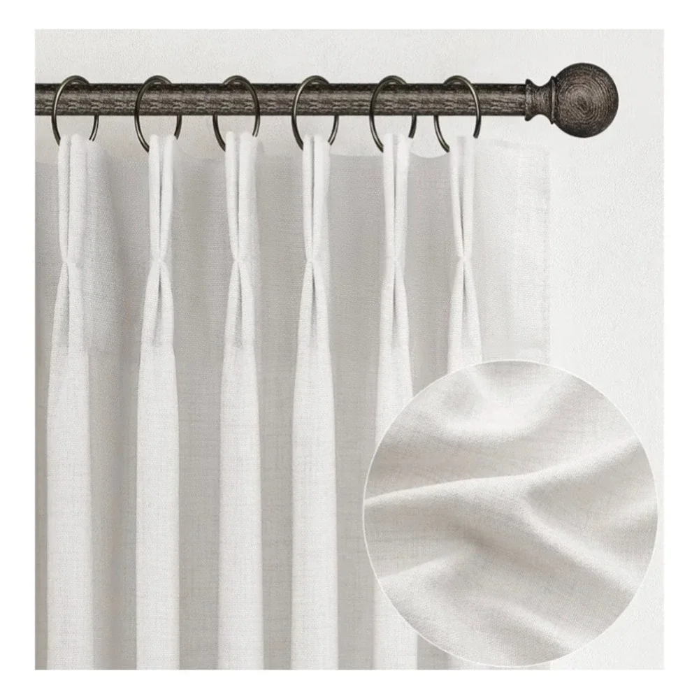 OVZME White Linen Pinch Pleated Curtains 40x72 Set of 2 Light Filtering 300gsm
